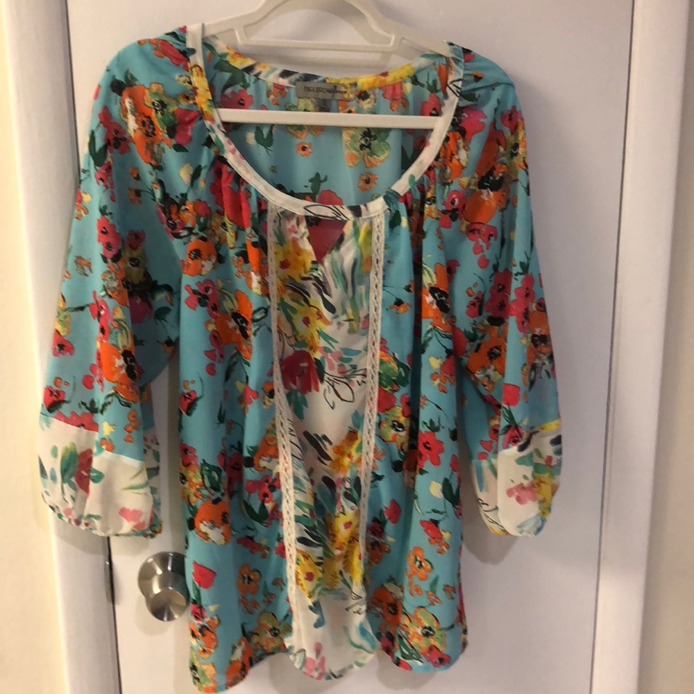 Multi-Color 3/4 length sleeve sheer blouse